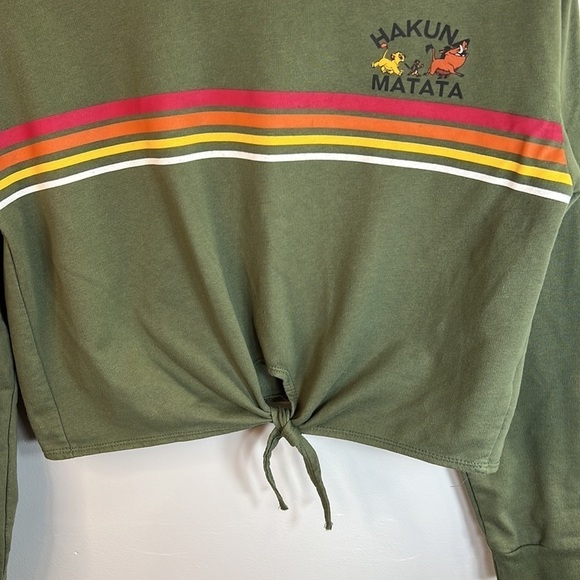 DISNEY Hakuna Matata Cropped Shirt Olive Green Juniors Size Large Front Tie - Picture 3 of 8